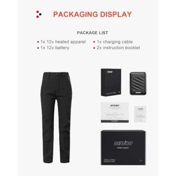 DEWBU Heated Pants for Women with 12V Battery Pack Fleece Lined Outdoor Softshell Pants Electric Heating Trousers, Women's Red, XL