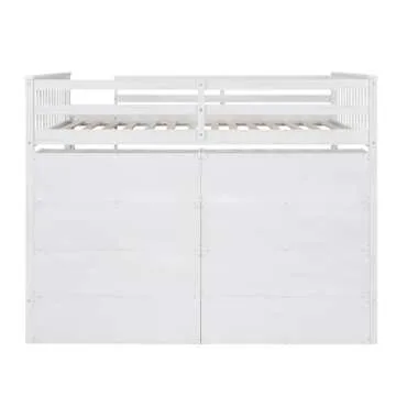 Harper & Bright Designs Full Size Loft Bed with Storage, Wooden Loft Bed Frame with 8 Open Storage Shelves and Built-in Ladder, White