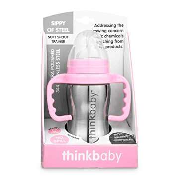 Thinkbaby Stainless Steel Sippy Cup, Pink (9 ounce)
