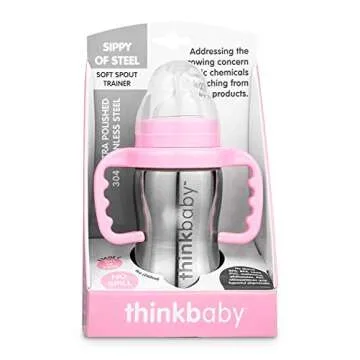 Thinkbaby Stainless Steel Sippy Cup, Pink (9 ounce)