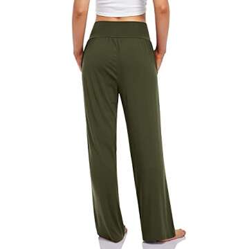 UEU Women's Plus Size Baggy High Waist Pants Casual Loose Fit Loungewear Ladies Lounge High Wide Leg Pant with Pockets(ArmyGreen,XL)