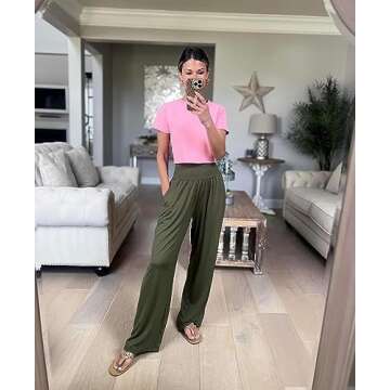 UEU Women's Plus Size Baggy High Waist Pants Casual Loose Fit Loungewear Ladies Lounge High Wide Leg Pant with Pockets(ArmyGreen,XL)