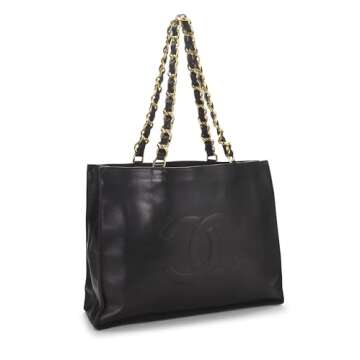 Chanel, Pre-Loved Black Lambskin Flat Chain Handle Tote Medium, Black