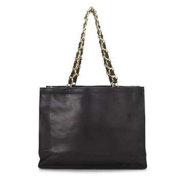 Chanel, Pre-Loved Black Lambskin Flat Chain Handle Tote Medium, Black