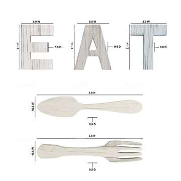 Heather & Willow EAT Sign + Fork and Spoon Wall Decor for Kitchen | Rustic Farmhouse Decoration | Large Wooden Letters for Family, Home & Dining Room