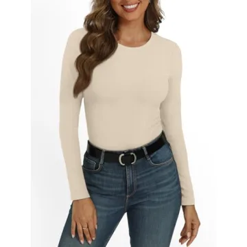 AUTOMET Women's Ribbed Long Sleeve Fall T-Shirts