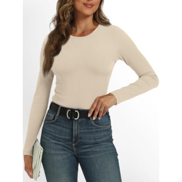 AUTOMET Women's Ribbed Long Sleeve Fall T-Shirts