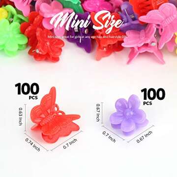 YGDZ 200pcs Small Claw Cute Flower Butterfly Hair Clips for Baby Girls, 8 Assorted Colors