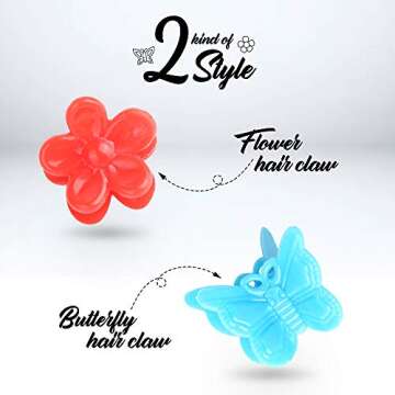 YGDZ 200pcs Small Claw Cute Flower Butterfly Hair Clips for Baby Girls, 8 Assorted Colors