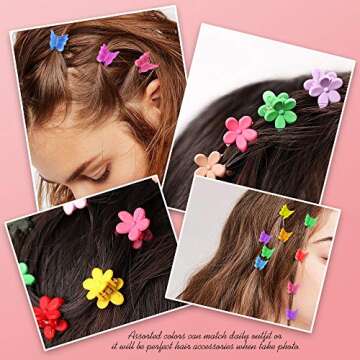 YGDZ 200pcs Small Claw Cute Flower Butterfly Hair Clips for Baby Girls, 8 Assorted Colors