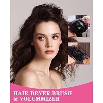 LOVEPS Blow Hair Dryer Brush One-Step Hot Air Brush and Volumizer, Oval Brush for Blow Drying, 4 in 1 Styling Tools for Women, Pink