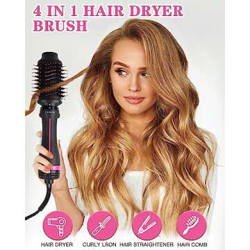 LOVEPS Blow Hair Dryer Brush One-Step Hot Air Brush and Volumizer, Oval Brush for Blow Drying, 4 in 1 Styling Tools for Women, Pink