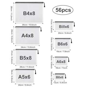 EOOUT 56pcs Mesh Zipper Pouch, 8 Sizes Waterproof Zipper Bags, Plastic Zip File Docunment Folders, M...