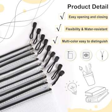 EOOUT 56pcs Mesh Zipper Pouch, 8 Sizes Waterproof Zipper Bags, Plastic Zip File Docunment Folders, Multipurpose for Board Games Travel Storage, School Supplies, and Home Organization, Black
