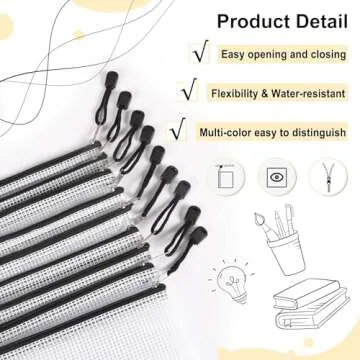 EOOUT 56pcs Mesh Zipper Pouch, 8 Sizes Waterproof Zipper Bags, Plastic Zip File Docunment Folders, Multipurpose for Board Games Travel Storage, School Supplies, and Home Organization, Black