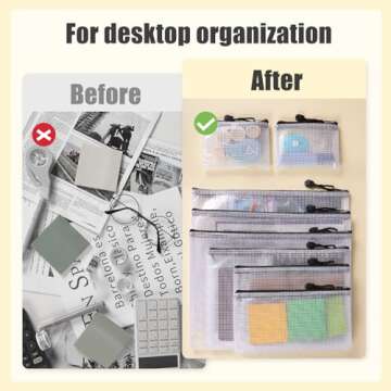 EOOUT 56pcs Mesh Zipper Pouch, 8 Sizes Waterproof Zipper Bags, Plastic Zip File Docunment Folders, Multipurpose for Board Games Travel Storage, School Supplies, and Home Organization, Black