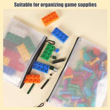 EOOUT 56pcs Mesh Zipper Pouch, 8 Sizes Waterproof Zipper Bags, Plastic Zip File Docunment Folders, Multipurpose for Board Games Travel Storage, School Supplies, and Home Organization, Black