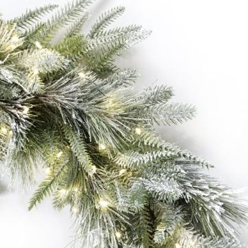 LampLust Christmas Garland with Lights, 6 Ft Lighted Garland with Pine Branches and Realistic Faux Snow, 100 LED Lights Battery Powered, Timer Included, Garland for Mantle Christmas Decorations