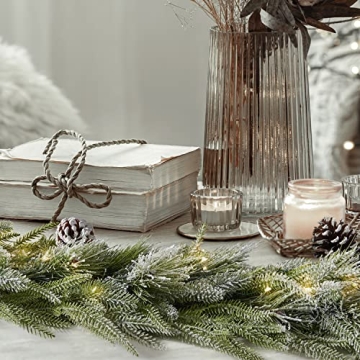 LampLust Christmas Garland with Lights, 6 Ft Lighted Garland with Pine Branches and Realistic Faux Snow, 100 LED Lights Battery Powered, Timer Included, Garland for Mantle Christmas Decorations
