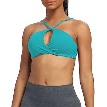 Aoxjox Women's Workout Sports Bras Fitness Adjusted Backless Padded Ariel Halter Bra Yoga Crop Tank ...