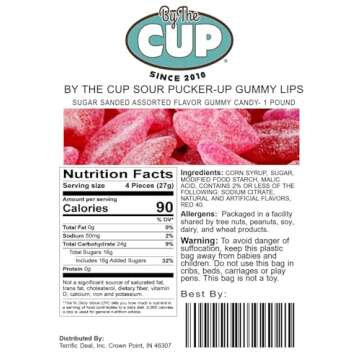 By The Cup Sour Pucker-up Gummy Lips, 1 Lb Bag