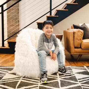 Big Joe Milano Bean Bag Chair, Ivory Shag Fur, Soft Faux Fur, 2.5 feet