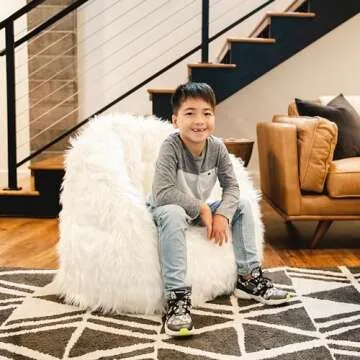 Big Joe Milano Bean Bag Chair, Ivory Shag Fur, Soft Faux Fur, 2.5 feet