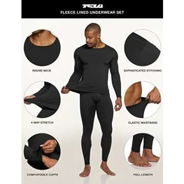 TSLA Men's Thermal Underwear Set, Microfiber Soft Fleece Lined Long Johns, Winter Warm Base Layer Top & Bottom, Soft Micro Fleece Black, XX-Large