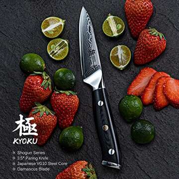 KYOKU Paring Knife - 3.5" - Shogun Series - Japanese VG10 Steel Core Damascus Blade - with Sheath & ...