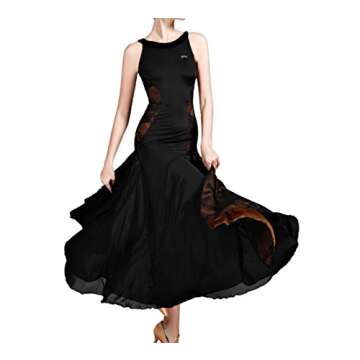 Modern dance dress Hollow lace National standard dance Social dance Waltz dress black M