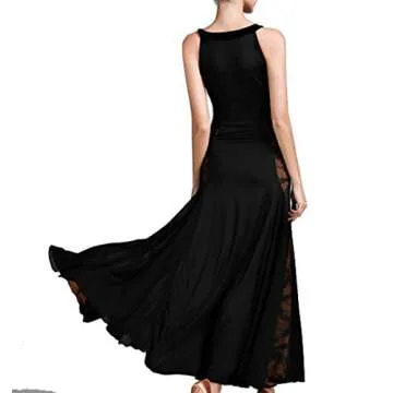 Modern dance dress Hollow lace National standard dance Social dance Waltz dress black M
