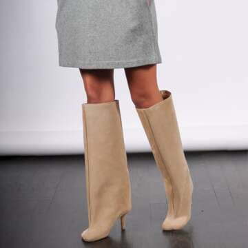 Women's Knee High Faux Suede Boots with Kitten Heel