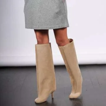 Women's Knee High Faux Suede Boots with Kitten Heel
