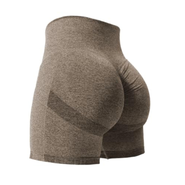 YEOREO Women High Waist Workout Yoga Gym Smile Contour Seamless Cycling Shorts Brown XL