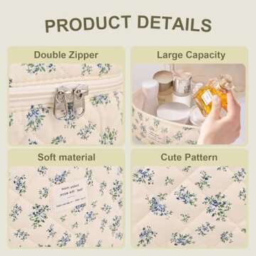 GISMTR 3Pcs Cotton Quilted Makeup Bag Large Travel Cosmetic Bag Coquette Makeup Pouch Cute Aesthetic...