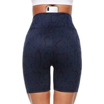 PERSIT Women's High Waist Print Workout Yoga Shorts with 2 Hidden Pockets, Non See-Through Tummy Con...
