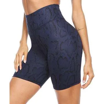 PERSIT Women's High Waist Print Workout Yoga Shorts with 2 Hidden Pockets, Non See-Through Tummy Control Athletic Shorts