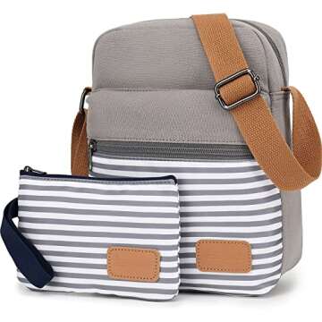 Leaper Girls Crossbody Purses 2 PCS Stripe Messenger Bag Canvas Crossbody Bag and Purse Set for Wome...