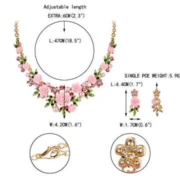 EVER FAITH Women's Crystal Simulated Pearl Pink Rose Flower Leaf Necklace Pierced Earrings Set Gold-Tone