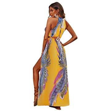 BIUBIU Women's Sexy Boho Floral Halter Summer Maxi Dress Beach Party Split Cover Up Swimsuit Outfit 2024 (Yellow,L)