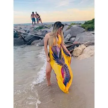 BIUBIU Women's Sexy Boho Floral Halter Summer Maxi Dress Beach Party Split Cover Up Swimsuit Outfit 2024 (Yellow,L)