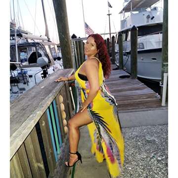 BIUBIU Women's Sexy Boho Floral Halter Summer Maxi Dress Beach Party Split Cover Up Swimsuit Outfit 2024 (Yellow,L)