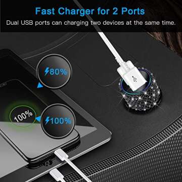Otostar Dual USB Car Charger, 4.8A Output, Bling Crystal Diamond Car Decorations Accessories Fast Ch...