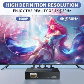 HDMI Splitter 1 in 4 Out 4K@30Hz, Powered 1x4 HDMI Video Splitter 4 Ports with Power Cord, Duplicate/Mirror Screen, Supports UltralHD 3D 1080P HDCP 1.4 for HDTV, STB, DVD, PS5/4/3, Projector, Etc