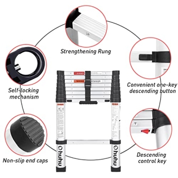 Ohuhu 8.5 FT Aluminum Telescoping Ladder Designed for Safety