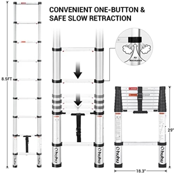 Ohuhu 8.5 FT Aluminum Telescoping Ladder Designed for Safety