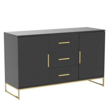 AIEGLE Sideboard Buffet Cabinet with Storage, Wood Coffee Bar Cabinet, 47" Kitchen Cabinet with 3 Drawers & 2 Doors, Kitchen Buffet Cabinet Cupboard with Gold Metal Legs, Black