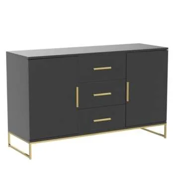 AIEGLE Sideboard Buffet Cabinet with Storage, Wood Coffee Bar Cabinet, 47" Kitchen Cabinet with 3 Drawers & 2 Doors, Kitchen Buffet Cabinet Cupboard with Gold Metal Legs, Black