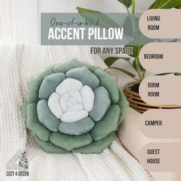 Succulent Pillow in Monochromatic Colors, Velvety Soft Flower Shaped Pillow, Leaf Pillow, Plant Pill...