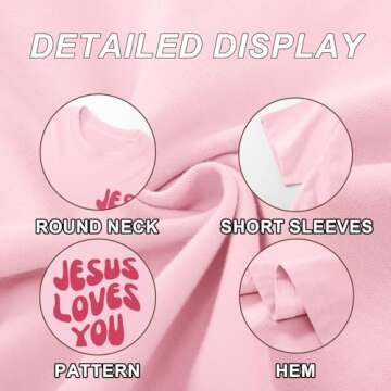 Kelxjia Christian Jesus Shirts for Women Oversized Jesus Loves You Tshirts Religious Faith Shirt Inspirational Graphic Tees(Light Pink,M)